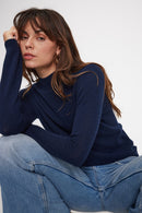 Zuella Shirttail Sweater - Azul Marino - 100% Cachemira Oeko-Tex - Mujer