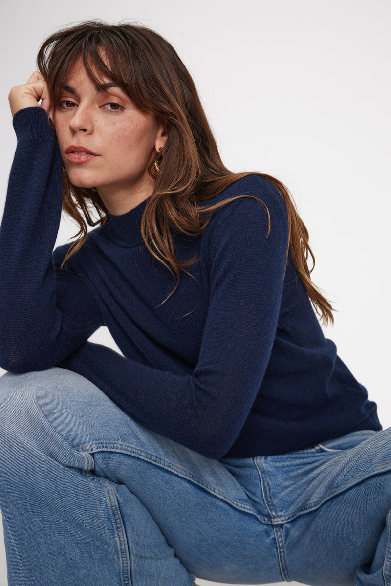 Zuella Shirttail Sweater - Navy - 100% Oeko-Tex Cashmere - Woman