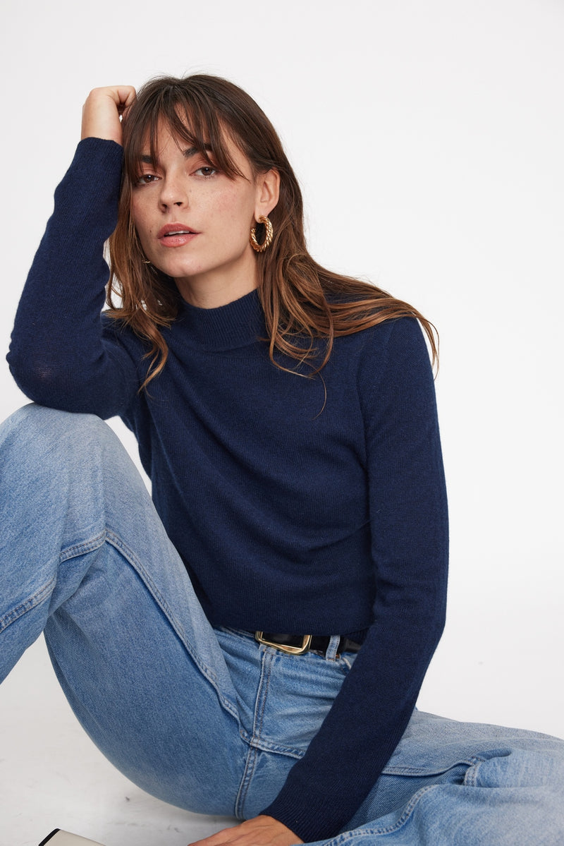 Zuella Shirttail Sweater - Navy - 100% Oeko-Tex Cashmere - Woman