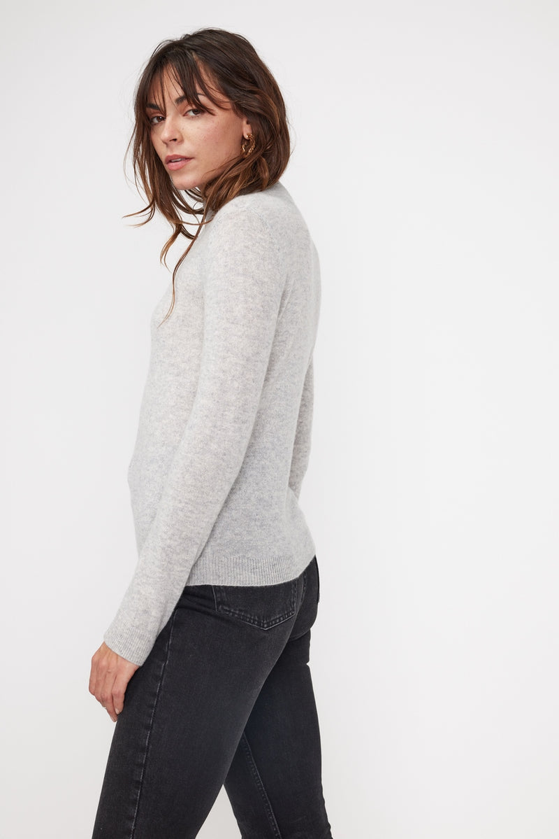 Pull Col Cheminee Zuella - Gris Perle - 100% Cachemire Oeko-Tex - Femme