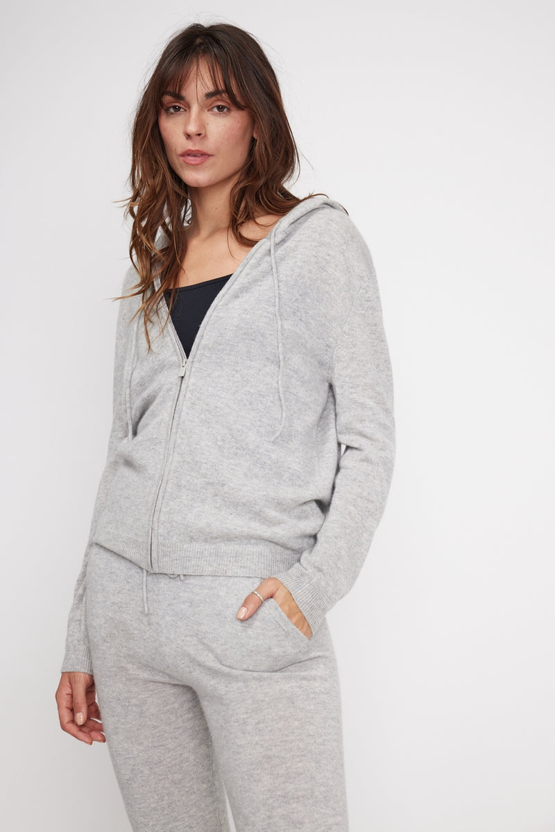 Zuma Hooded Zip Vest - Pearl Grey - 100% Oeko-Tex Cashmere - Woman