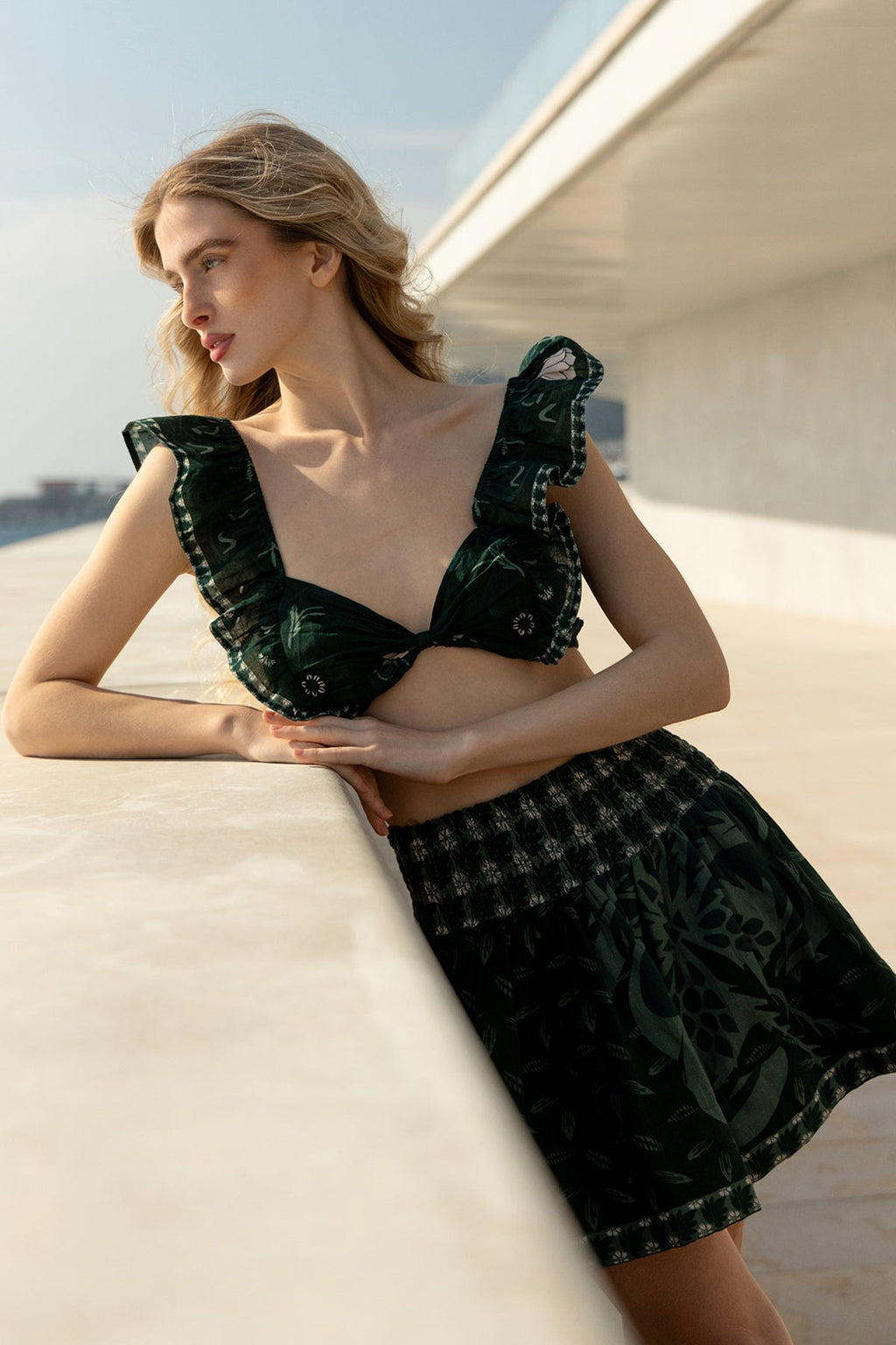 Zoe Top - Khaki Palm Tree