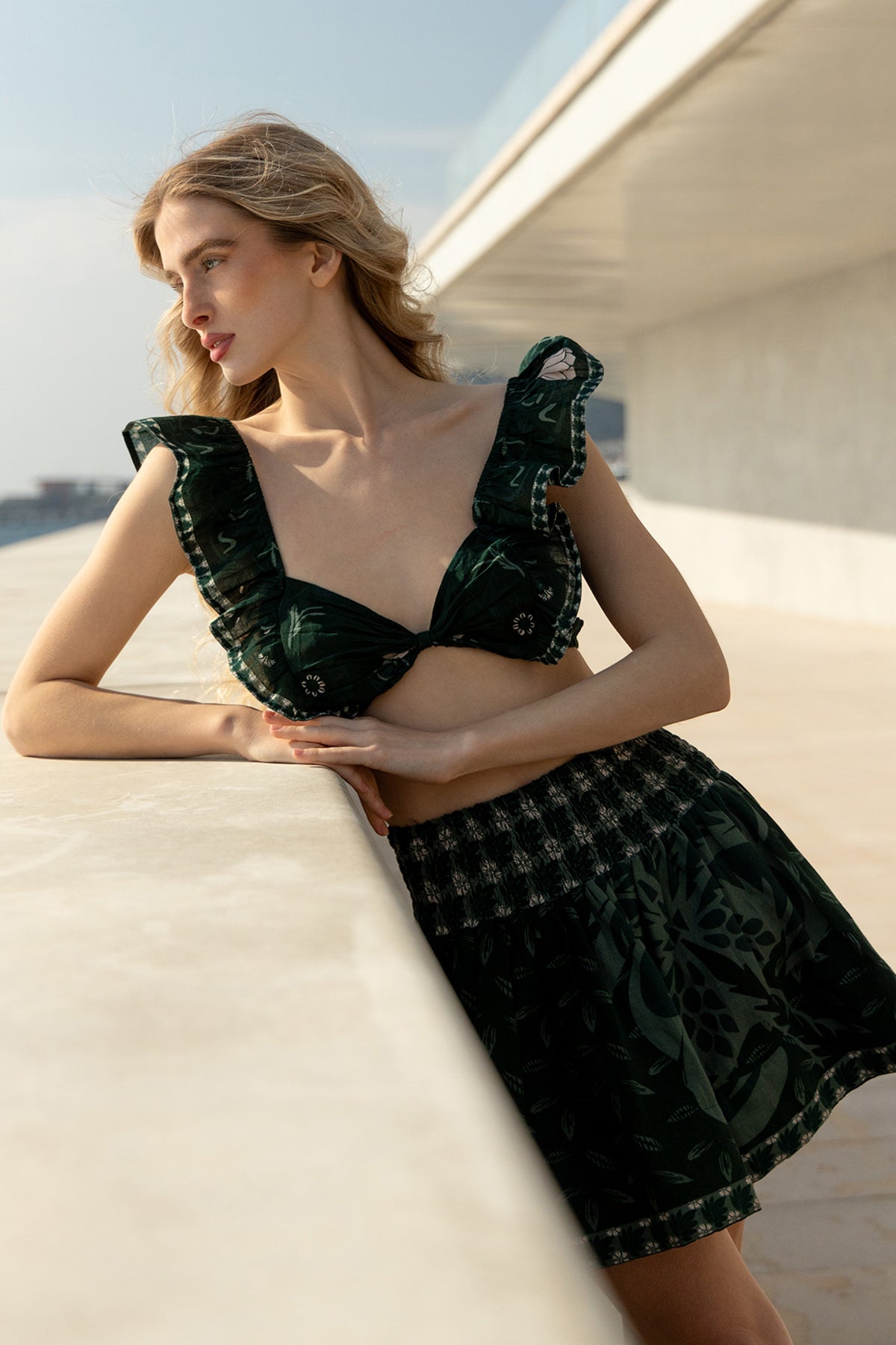 Zoe Top - Khaki Palm Tree