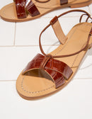 Sandales Plates Zoé - Brown Croco Leather