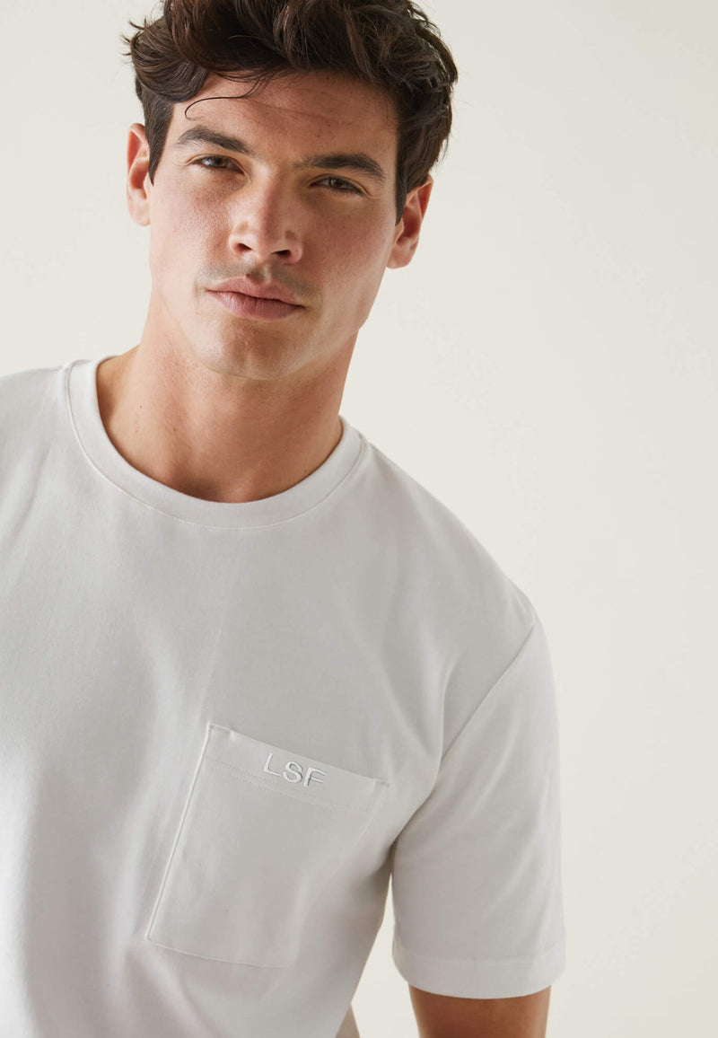T-Shirt Homme Blanc Avec Poche Poitrine En Coton - Sasha Blanc