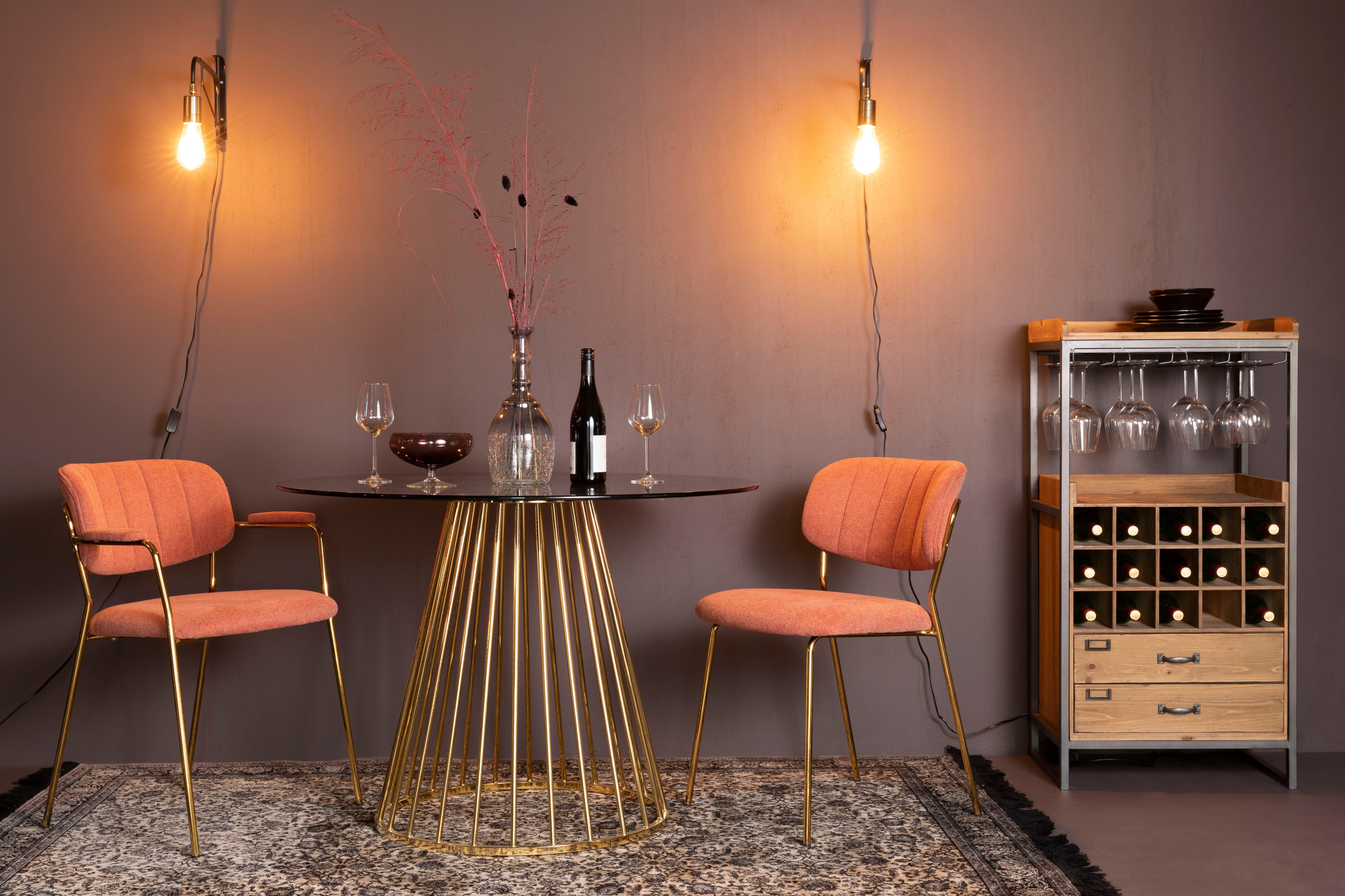 Jolien - Dining Room Armchair - Fabric - Gold/Pink