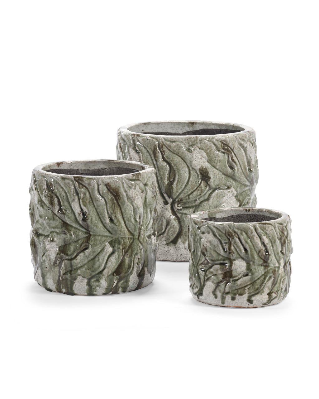 Glazed Shades - Pot De Fleurs - L - Grès - Vert Leaves