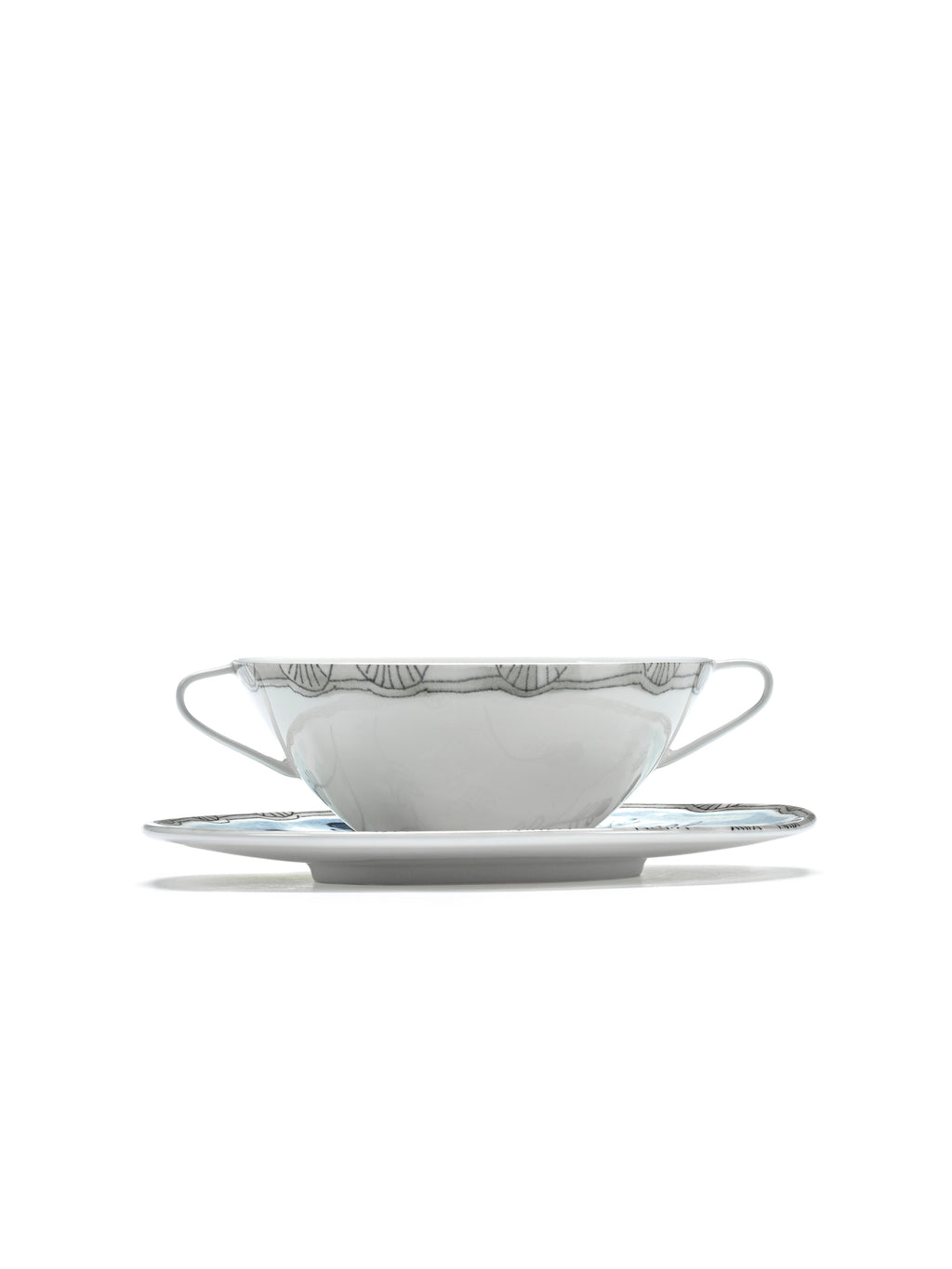 Midnight Flowers - 2er-Set Suppentassen + Untertassen - Bone-China-Porzellan - Mirtillo Tea