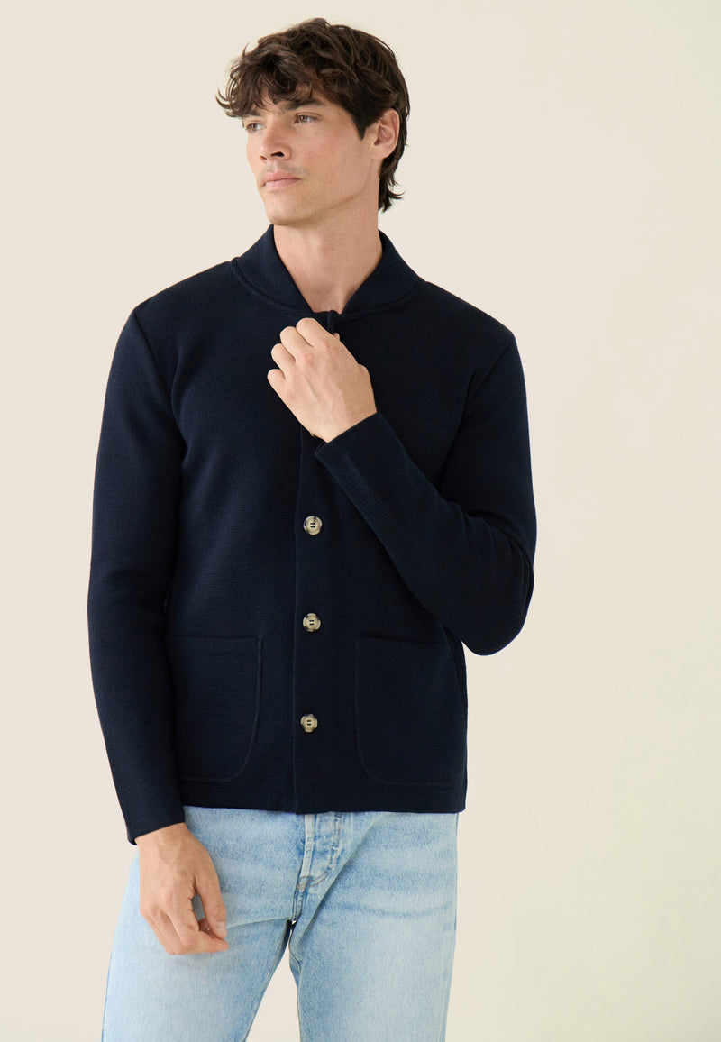 Cardigan Homme En Maille Bleu Marine - Eloi Marine