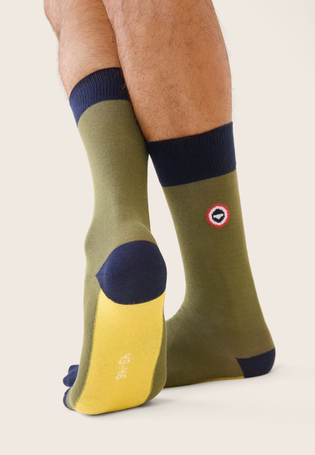 Calze a Mezza Gamba Fantasia Lucas Bloc - Navy Kaki Veronese Giallo Limone