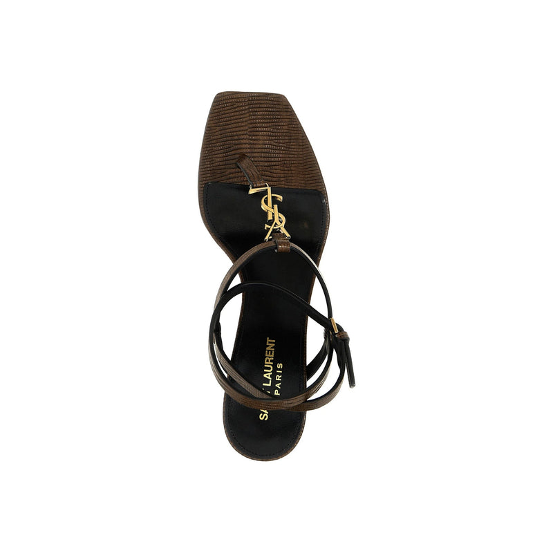 Saint Laurent Cassandra Leather Flip-Flop Sandals - Brown - Woman