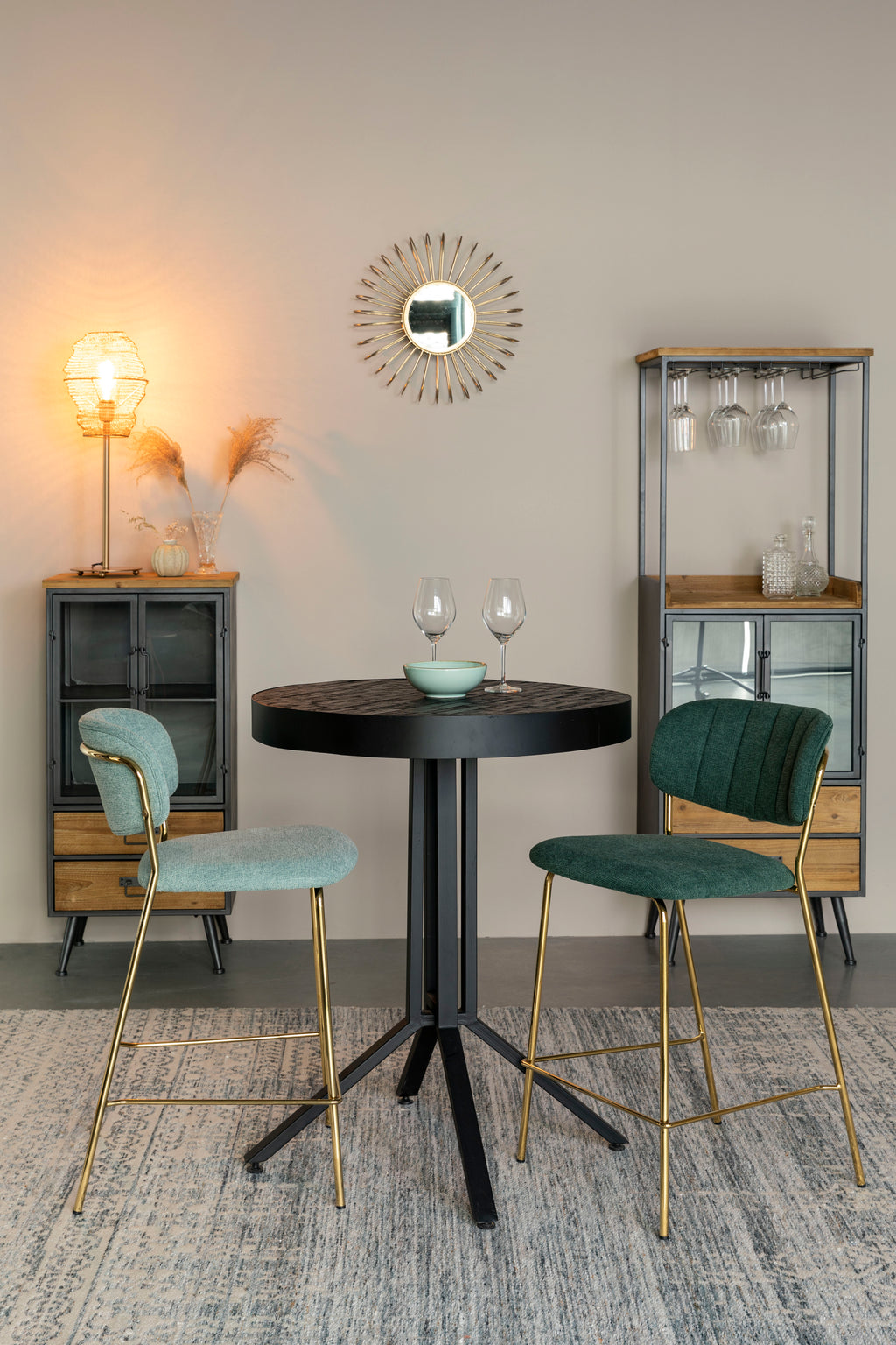 Jolien - Tabouret De Bar & De Comptoir - Tissu - Doré/Vert Foncé