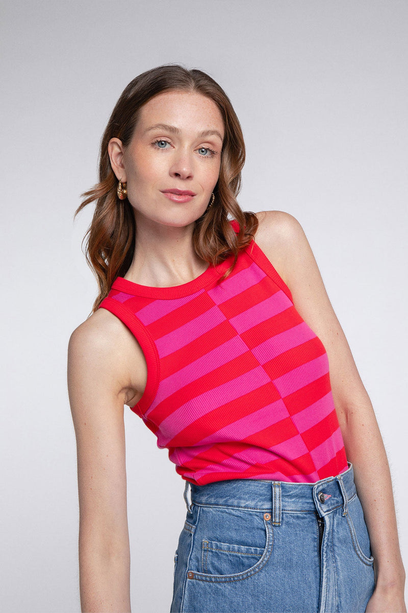 Top Abie Stripes Rose Et Rouge