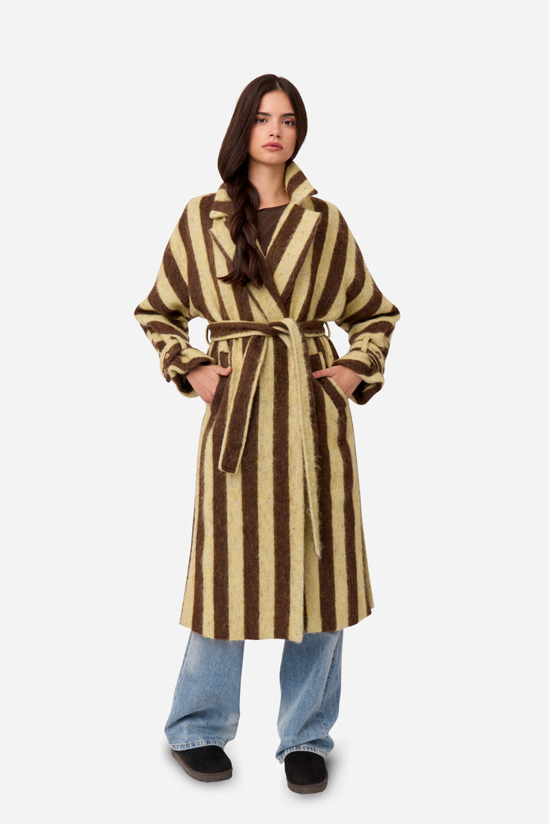 Manteau D'Alpaga À Rayures Jaunes