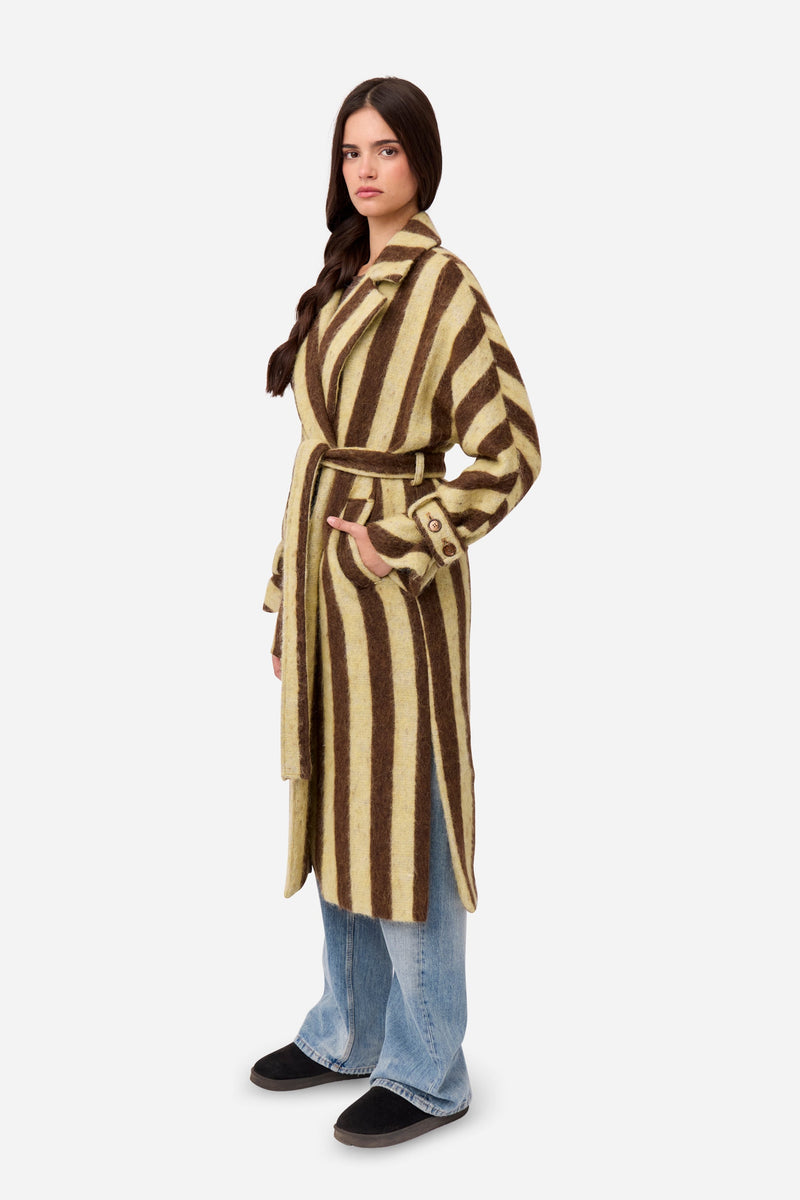 Manteau D'Alpaga À Rayures Jaunes