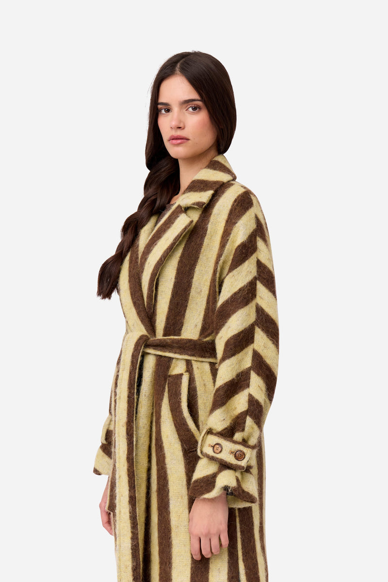 Manteau D'Alpaga À Rayures Jaunes