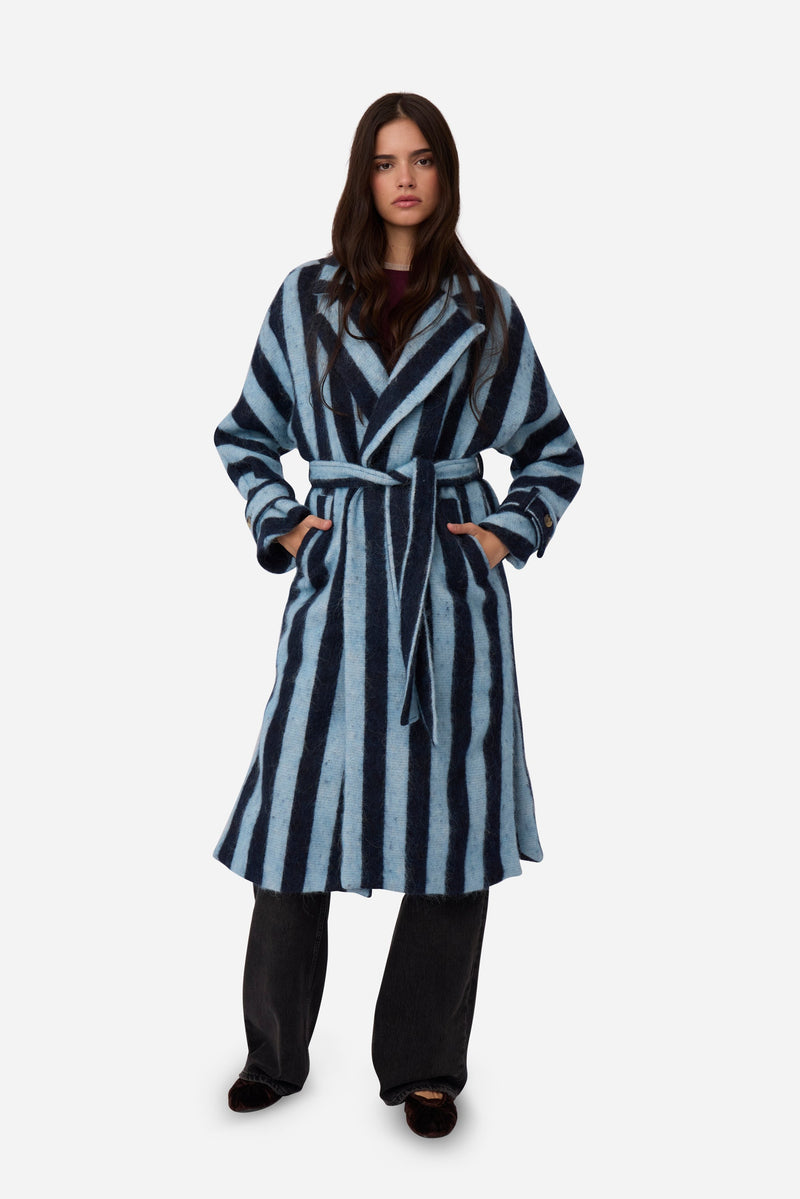 Manteau D'Alpaga À Rayures Bleues