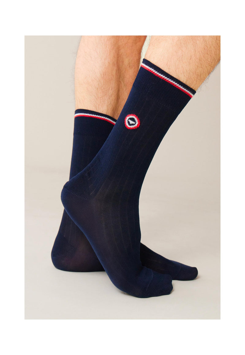 Chaussettes Mi-Hautes Bleu Marine En Fil D'Écosse - Nessy Marine