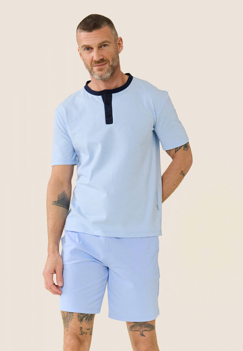 Ensemble Pyjama Yvan Bleu Ciel - Ensemble De Pyjama T-Shirt Et Short En Coton