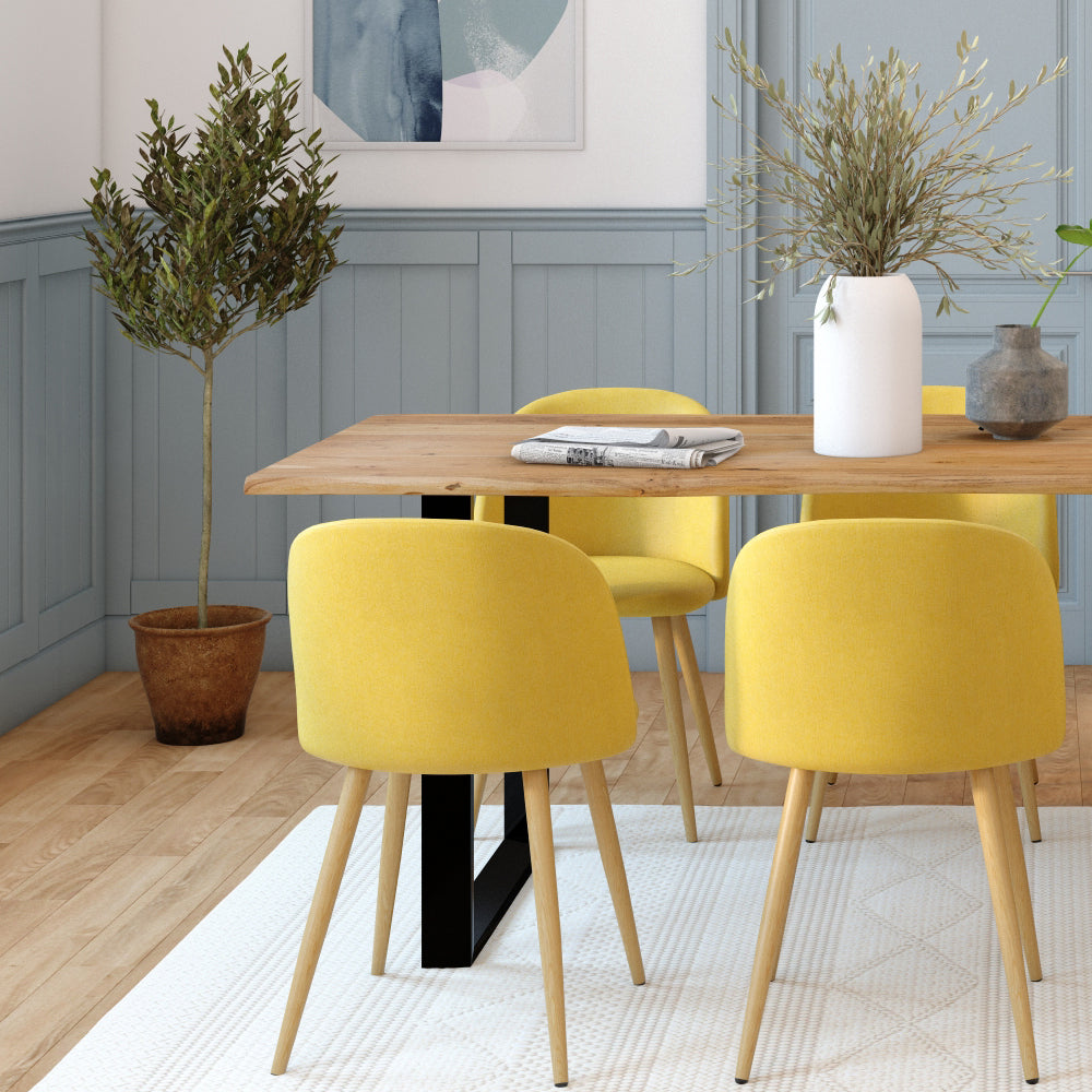 Cozy - Set of 2 Chairs in Yellow Fabric and Metal Legs