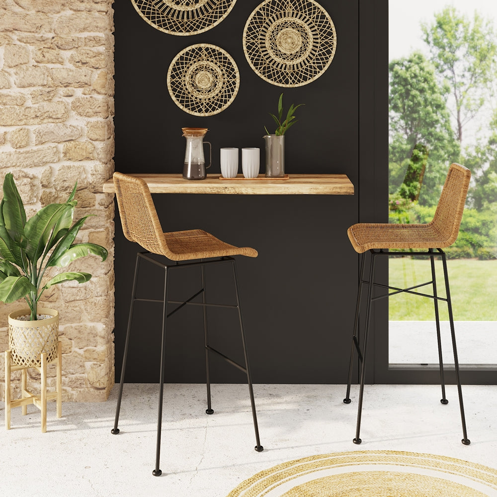Mandya - Set of 2 Brown Resin Woven Bar Chairs