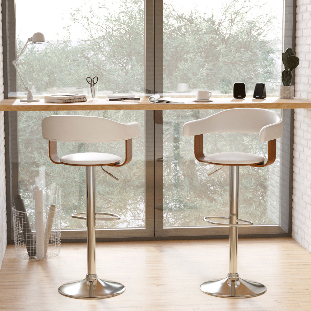 Harold - Chaise De Bar Réglable Et Pivotante En Cuir Synthétique Blanc