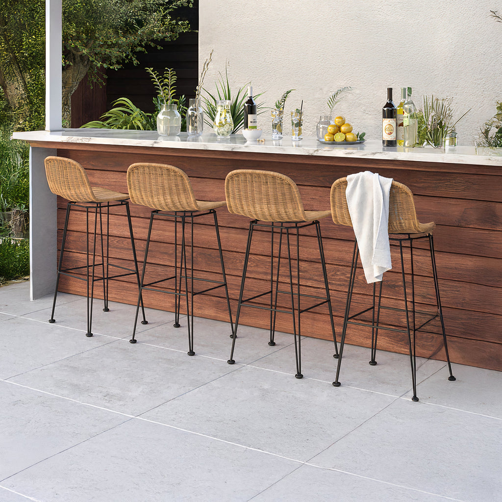 Jigani - Set of 2 Brown Resin Woven Bar Chairs