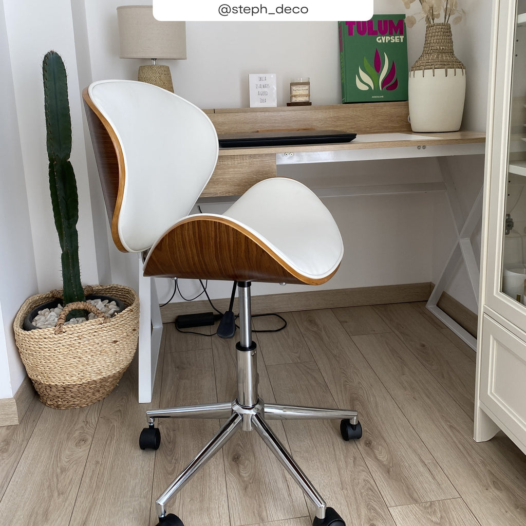 Baudoin - Silla de Oficina Giratoria de Piel Sintética Blanca
