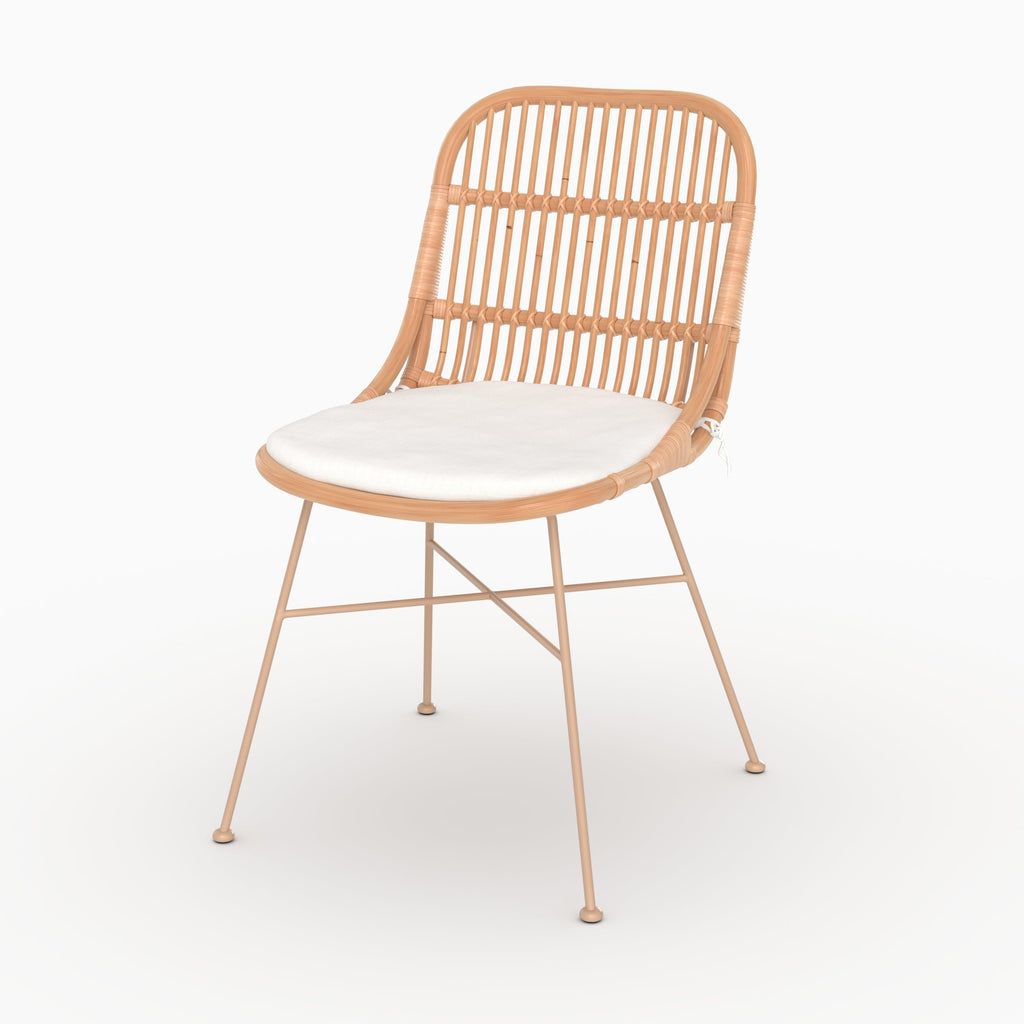 Moon - Conjunto de 2 sillas de ratán beige y patas de metal beige