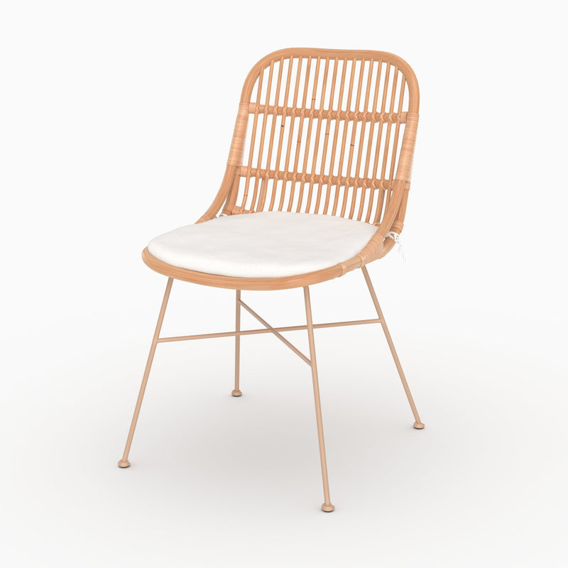 Lot de 2 chaises Moon en rotin beige et pieds en métal beige