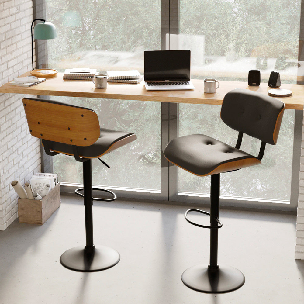 Melchior - Adjustable Black Synthetic Leather Bar Chair