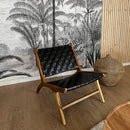 Fauteuil Kuna en teck et cuir noir
