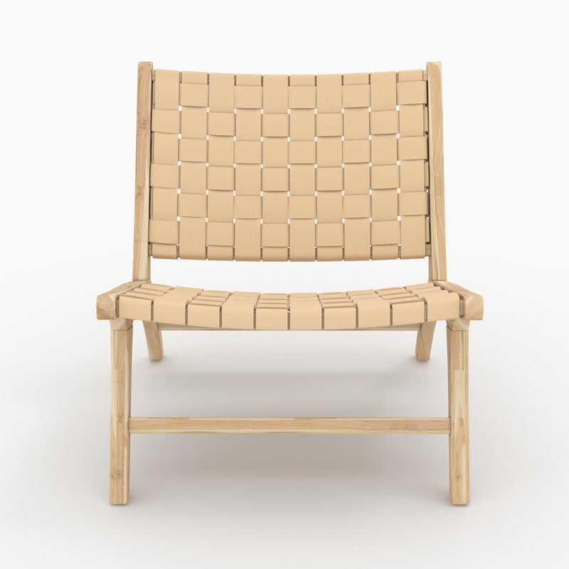 Fauteuil Kuna en teck et cuir tressé beige