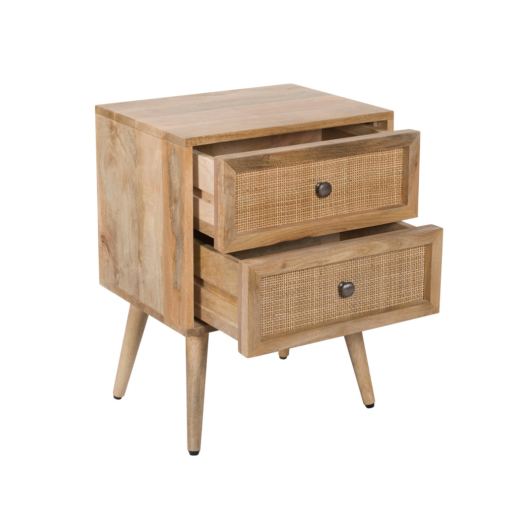 Cody - 2 Drawer Bedside Table In Cane And Mango Wood