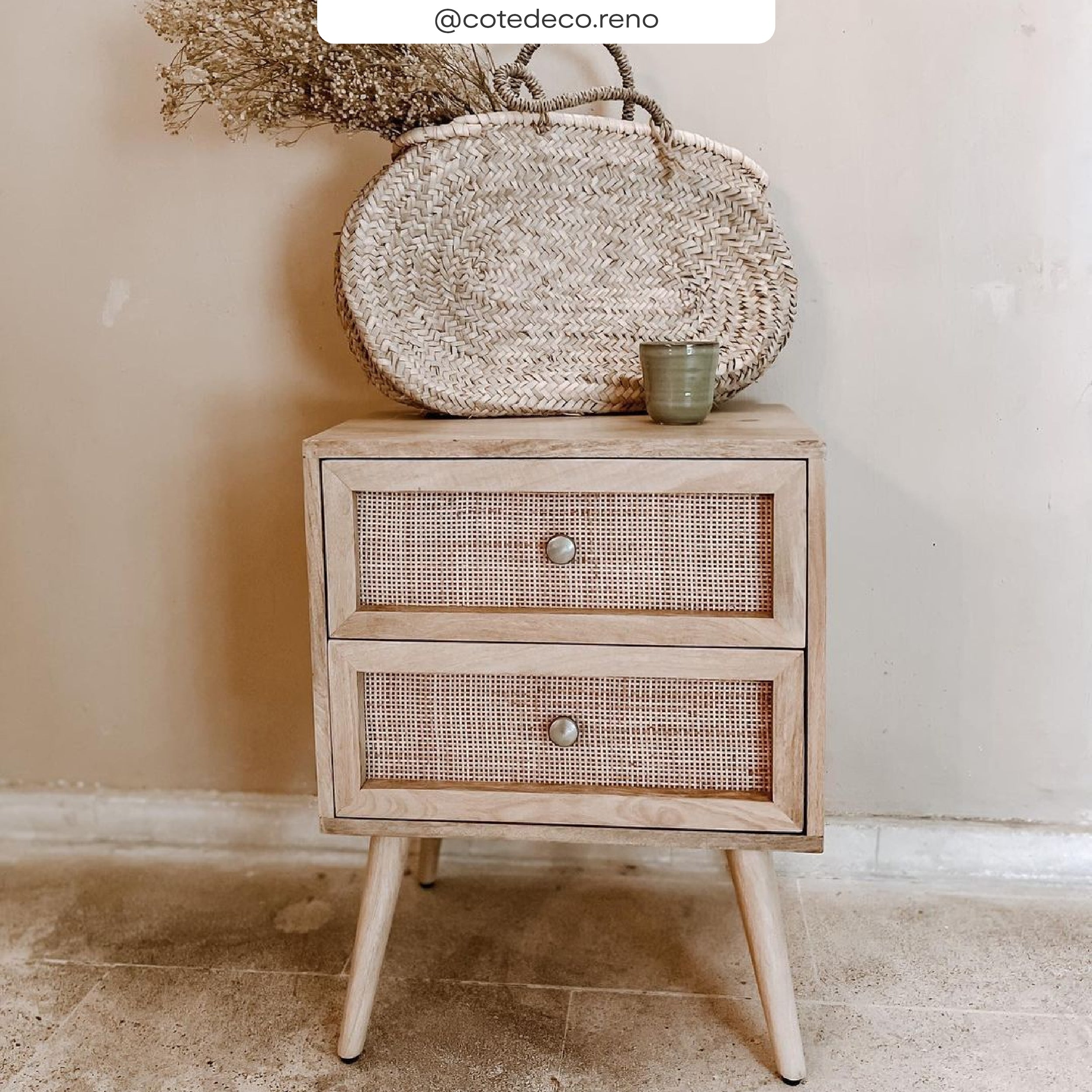 Cody - 2 Drawer Bedside Table In Cane And Mango Wood