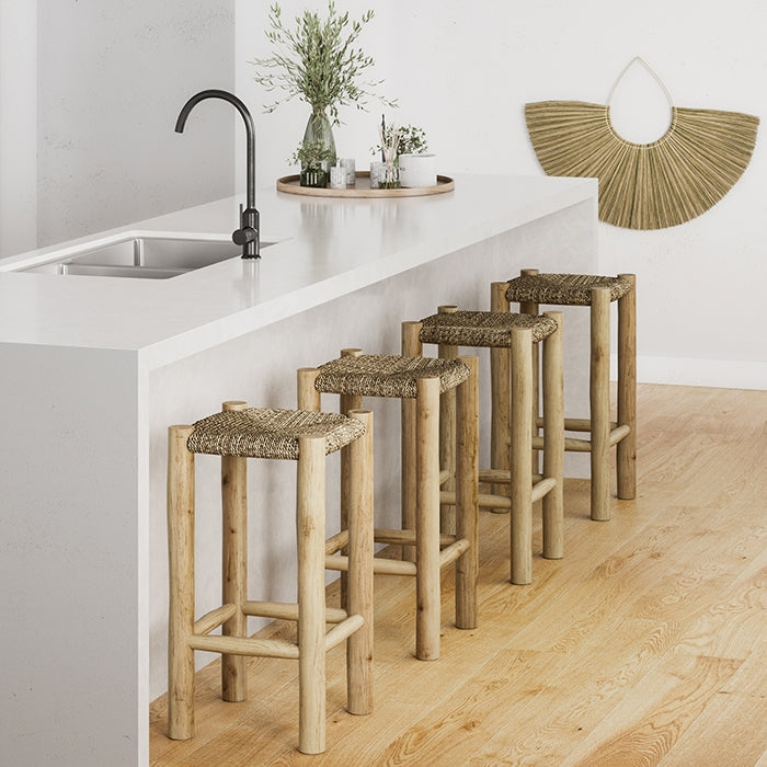 Tabouret de bar mi-hauteur Jovan en teck 65 cm