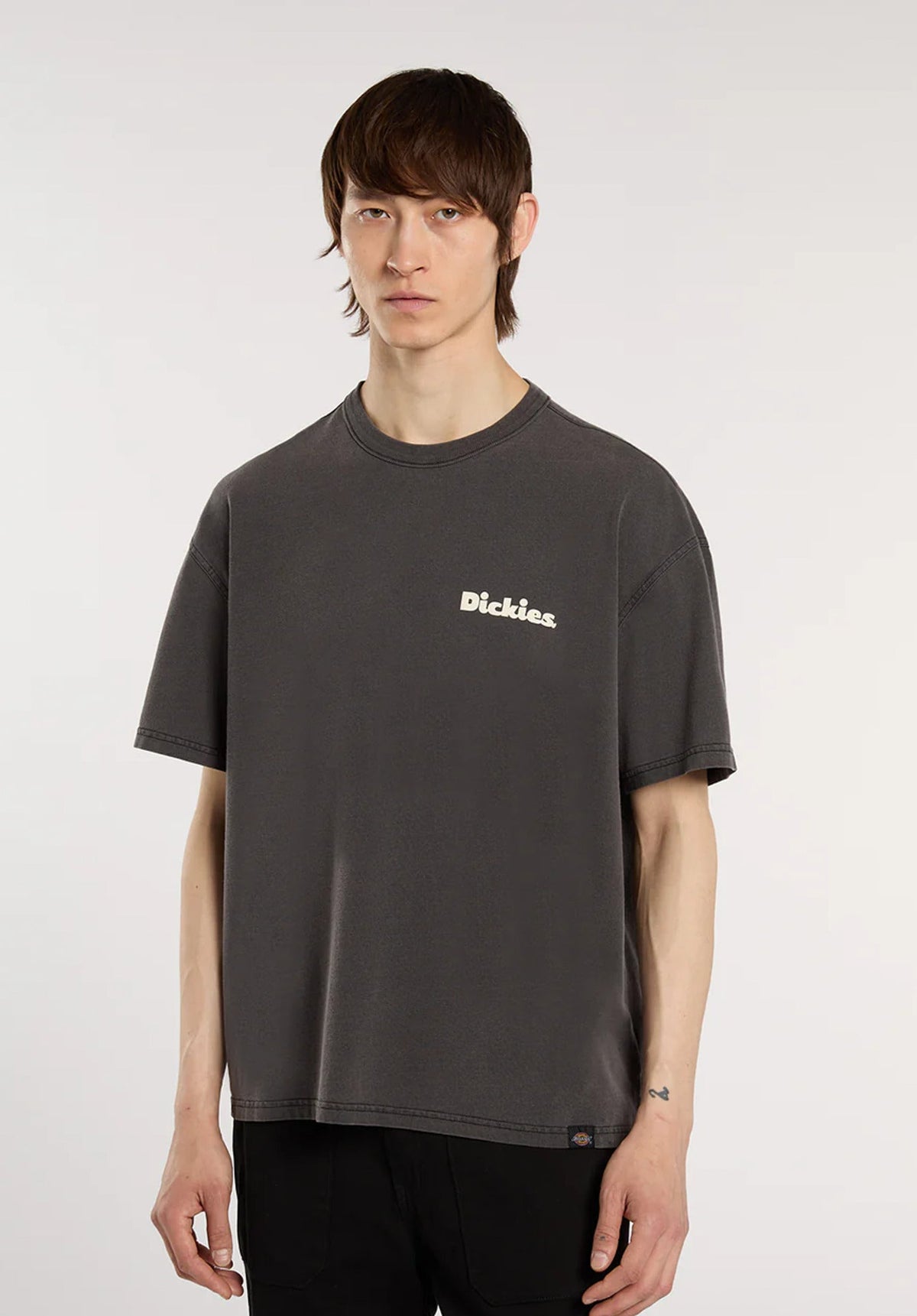 Camiseta de gramaje medio teñida en prenda Slayden - Negro