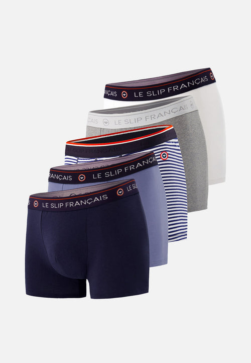 Lot De 5 Boxers En Coton - Boxers 5 Nuances De Bleu
