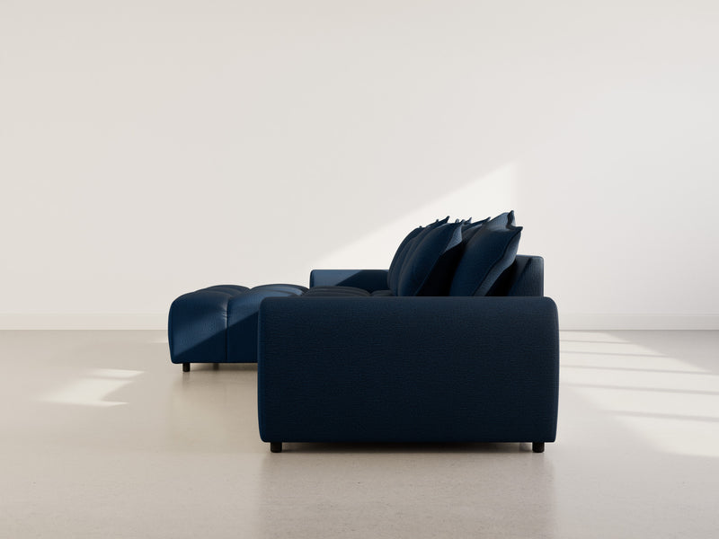 Adelaide - Reversible Corner Sofa With Pouf - 4 Seater - Textured Fabric - Blue