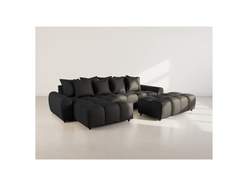 Adelaide - Sofá esquinero reversible con otomana - 4 plazas - Tela texturizada - Negro