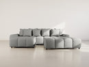 Adelaide - Sofá esquinero reversible con puf - 4 plazas - Tela texturizada - Gris
