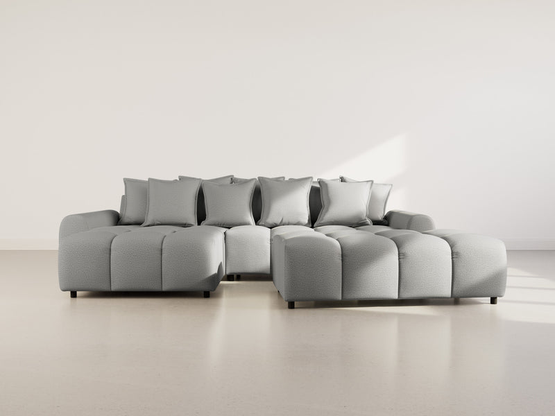 Adelaide - Sofá esquinero reversible con puf - 4 plazas - Tela texturizada - Gris