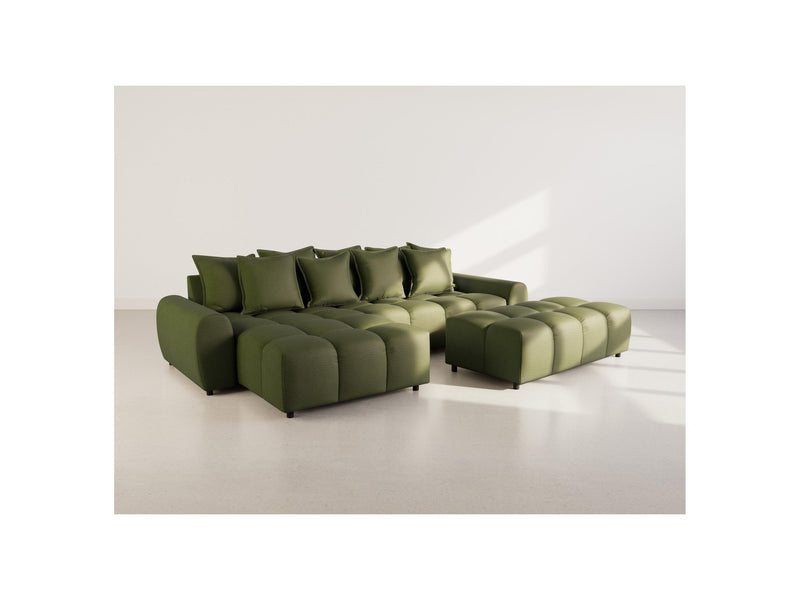 Adelaide - Sofá esquinero reversible con puf - 4 plazas - Tela texturizada - Verde