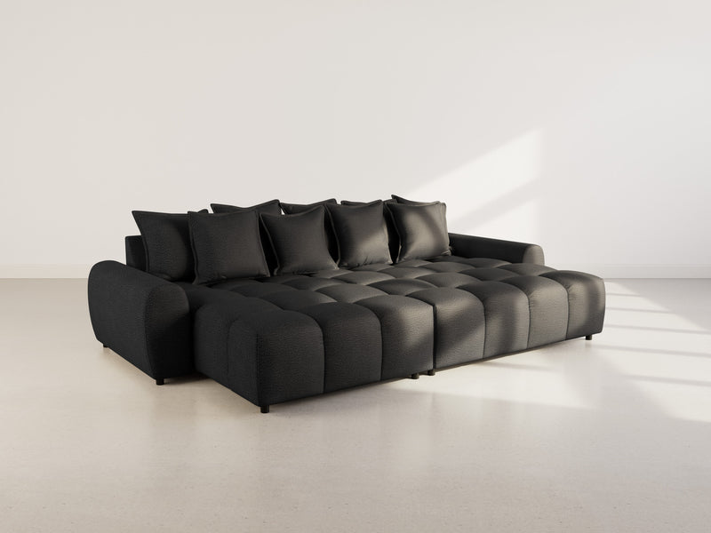 Adelaide - Reversible Corner Sofa With Ottoman - 4 Seater - Textured Fabric - Black