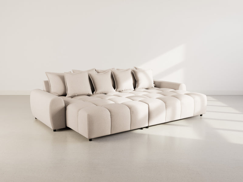 Adelaide - Sofá esquinero reversible con puf - 4 plazas - Tela texturizada - Beige