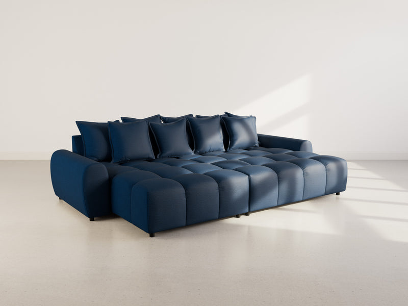 Adelaide - Reversible Corner Sofa With Pouf - 4 Seater - Textured Fabric - Blue