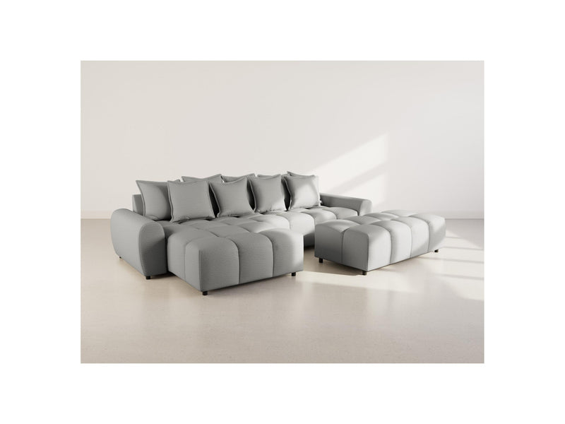 Adelaide - Sofá esquinero reversible con puf - 4 plazas - Tela texturizada - Gris