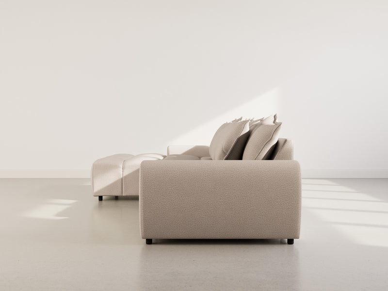 Adelaide - Sofá esquinero reversible con puf - 4 plazas - Tela texturizada - Beige