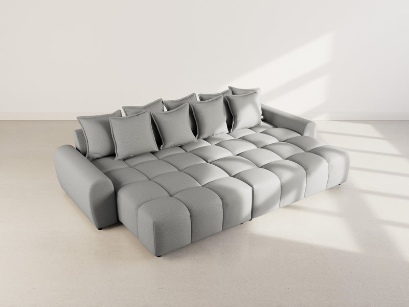 Adelaide - Sofá esquinero reversible con puf - 4 plazas - Tela texturizada - Gris