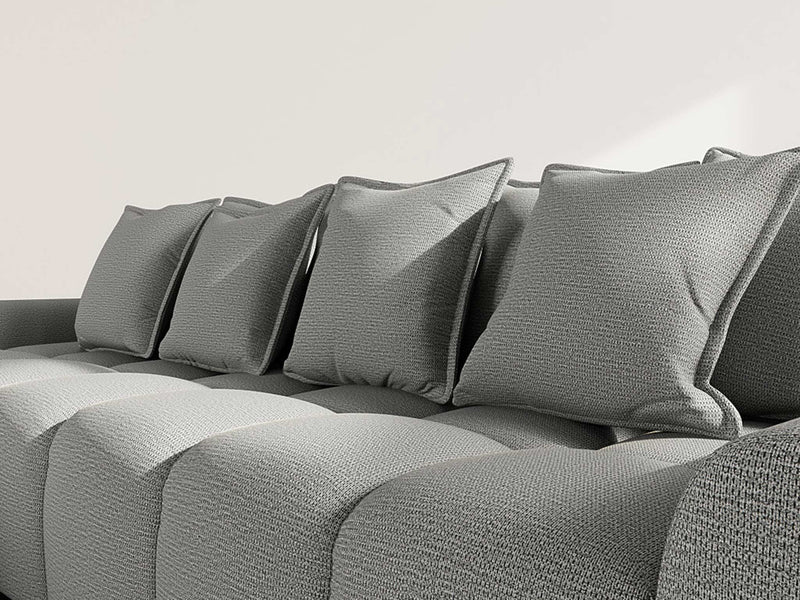 Adelaide - Sofá esquinero reversible con puf - 4 plazas - Tela texturizada - Gris